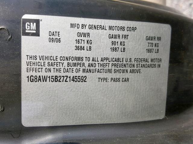 1G8AW15B27Z145592 - 2007 SATURN ION LEVEL BLUE photo 10