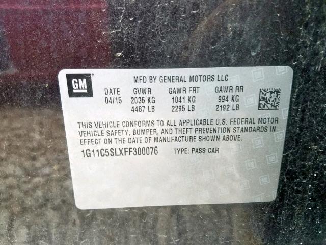 1G11C5SLXFF300076 - 2015 CHEVROLET MALIBU 1LT 紫色 照片 10