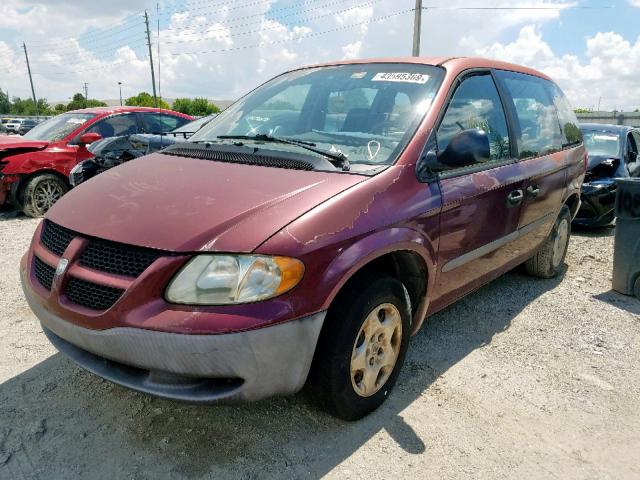 1B4GP25B02B506349 - 2002 DODGE CARAVAN SE BURGUNDY photo 2