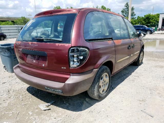 1B4GP25B02B506349 - 2002 DODGE CARAVAN SE BURGUNDY photo 4