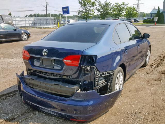 3VW2K7AJ3EM395991 - 2014 VOLKSWAGEN JETTA BASE BLUE photo 4