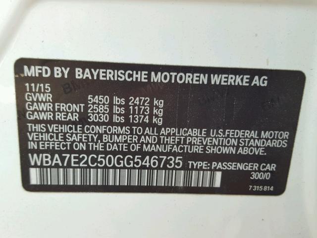 WBA7E2C50GG546735 - 2016 BMW 740 I WHITE photo 10