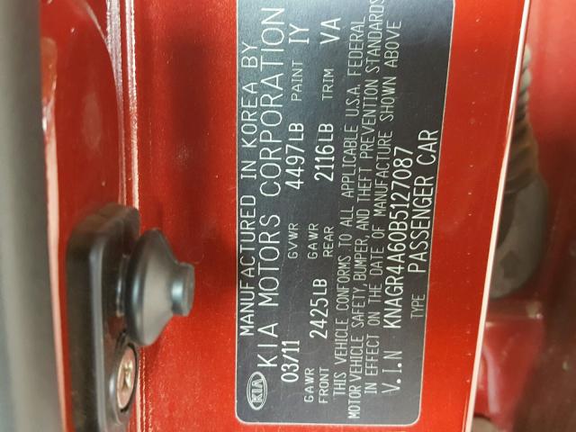 KNAGR4A60B5127087 - 2011 KIA OPTIMA SX RED photo 10