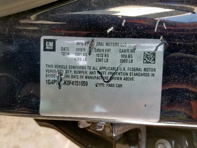 1G4PR5SK0F4151059 - 2015 BUICK VERANO CON BLUE photo 10