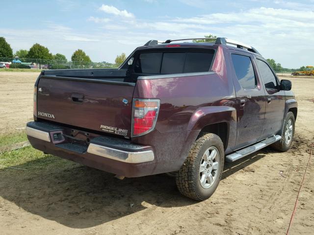 2HJYK165X7H531312 - 2007 HONDA RIDGELINE MAROON photo 4