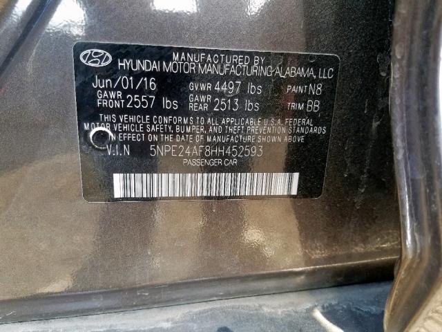 5NPE24AF8HH452593 - 2017 HYUNDAI SONATA SE BROWN photo 10