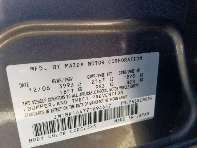 JM1BK144771694647 - 2007 MAZDA 3 HATCHBAC GRAY photo 10