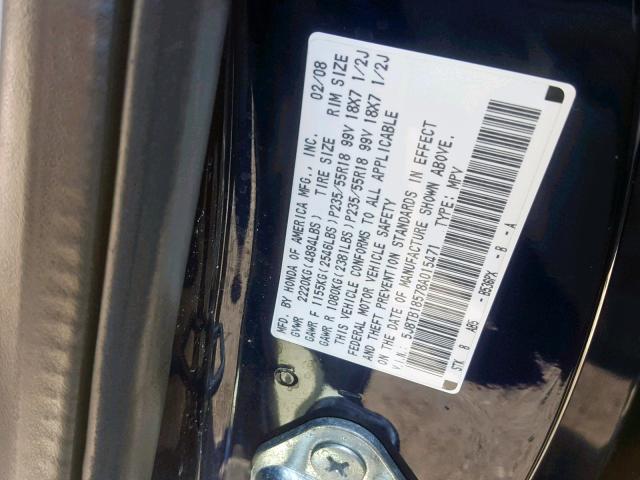 5J8TB18578A015471 - 2008 ACURA RDX TECHNO BLUE photo 10