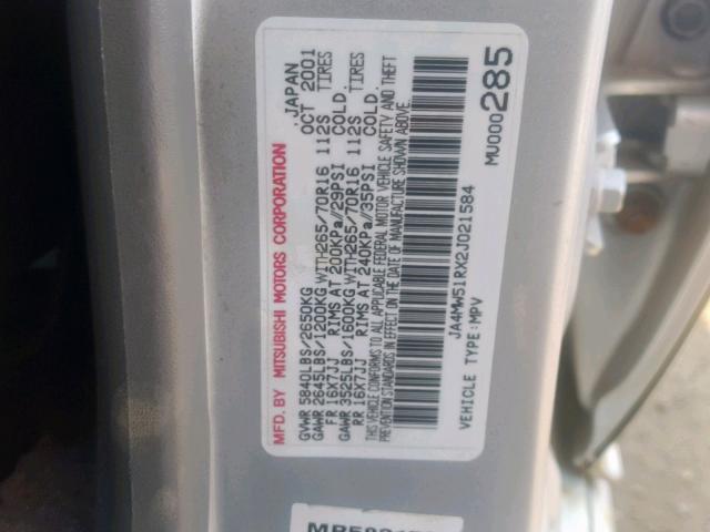 JA4MW51RX2J021584 - 2002 MITSUBISHI MONTERO LI SILVER photo 10