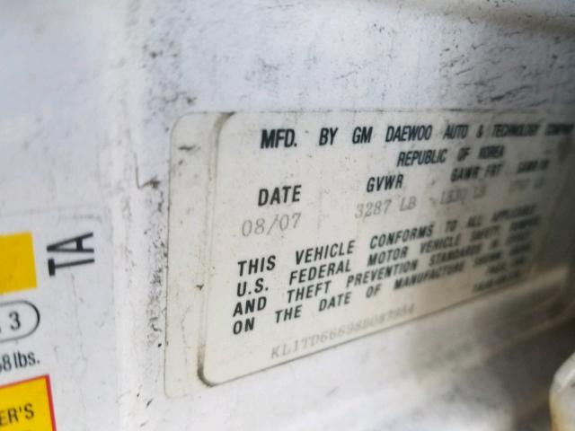 KL1TD66698B087954 - 2008 CHEVROLET AVEO BASE თეთრი ფოტო 10