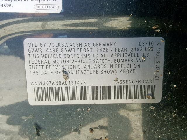 WVWJK7AN8AE131473 - 2010 VOLKSWAGEN PASSAT KOM GRAY photo 10