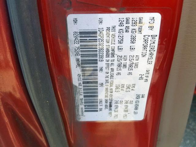 1D4GP25323B223919 - 2003 DODGE CARAVAN SE RED photo 10