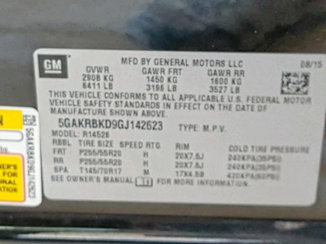 5GAKRBKD9GJ142623 - 2016 BUICK ENCLAVE BLACK photo 10