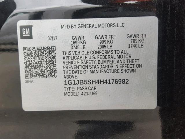 1G1JB5SH4H4176982 - 2017 CHEVROLET SONIC LS 黑色 照片 10