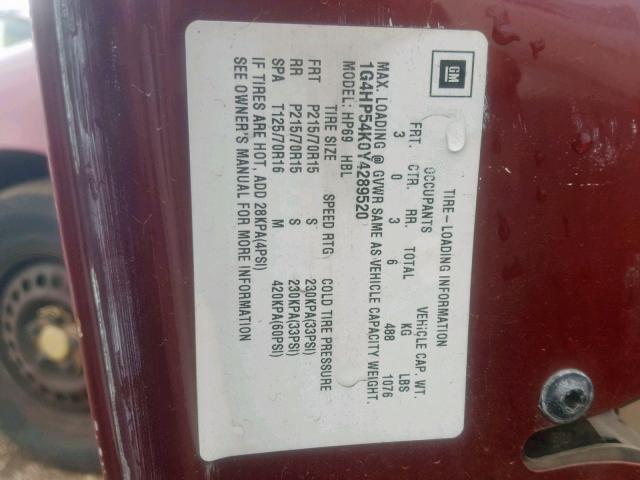 1G4HP54K0Y4289520 - 2000 BUICK LESABRE CU MAROON photo 10