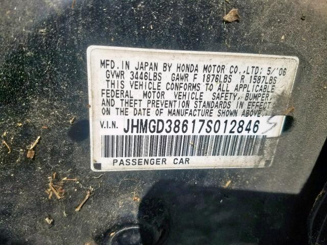 JHMGD38617S012846 - 2007 HONDA FIT S შავი ფოტო 10