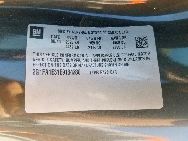 2G1FA1E31E9134280 - 2014 CHEVROLET CAMARO LS GRAY photo 10