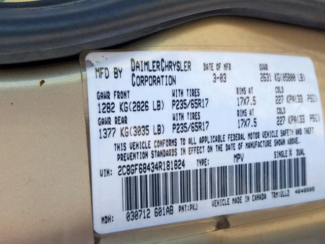 2C8GF68434R181824 - 2004 CHRYSLER PACIFICA SILVER photo 10