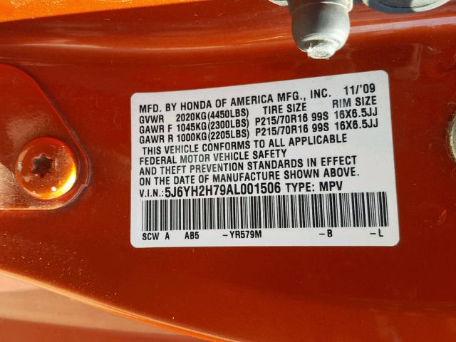 5J6YH2H79AL001506 - 2010 HONDA ELEMENT EX ORANGE photo 10