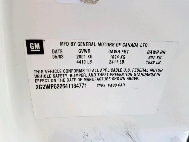 2G2WP522641134771 - 2004 PONTIAC GRAND PRIX WHITE photo 10