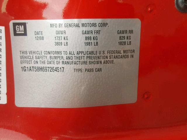 1G1AT58H697264517 - 2009 CHEVROLET COBALT LT RED photo 10