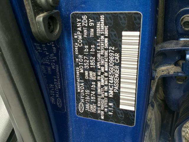 KMHCT4AE5GU096972 - 2016 HYUNDAI ACCENT SE BLUE photo 10