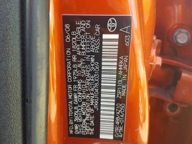 JTKKU10478J031069 - 2008 TOYOTA SCION XD ORANGE photo 10