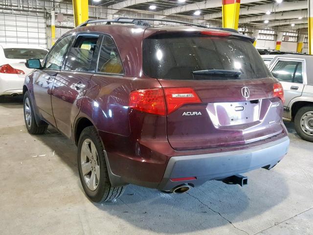 2HNYD28718H544545 - 2008 ACURA MDX SPORT BURGUNDY photo 3