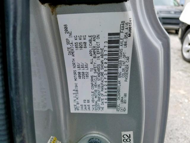 4A3AK24F39E029773 - 2009 MITSUBISHI ECLIPSE GS GRAY photo 10