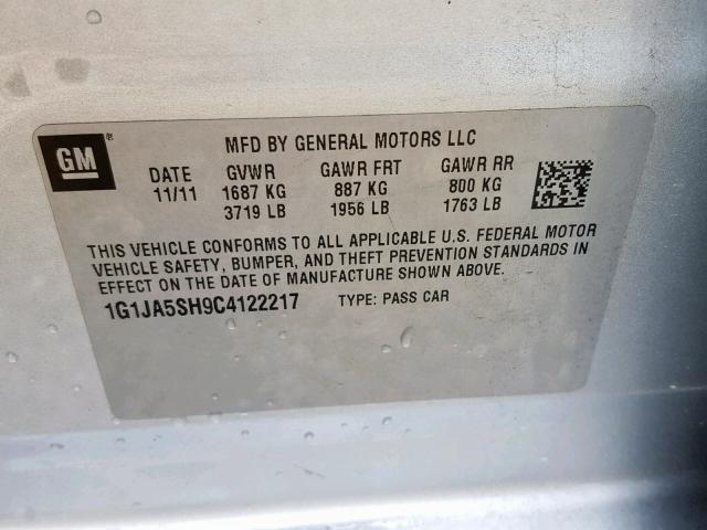 1G1JA5SH9C4122217 - 2012 CHEVROLET SONIC LS 银色 照片 10