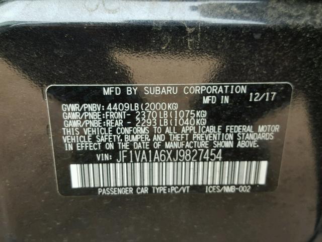 JF1VA1A6XJ9827454 - 2018 SUBARU WRX CHARCOAL photo 10