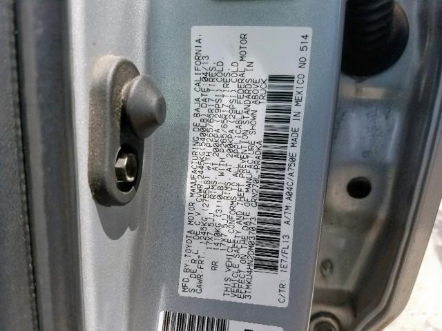 3TMKU4HN2DM037073 - 2013 TOYOTA TACOMA DOU SILVER photo 10