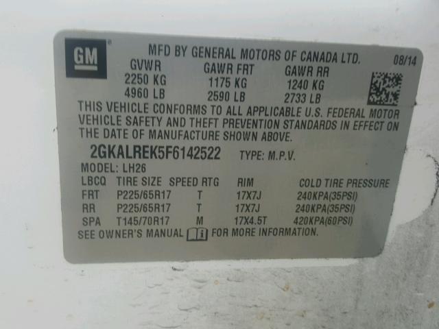 2GKALREK5F6142522 - 2015 GMC TERRAIN SL WHITE photo 10