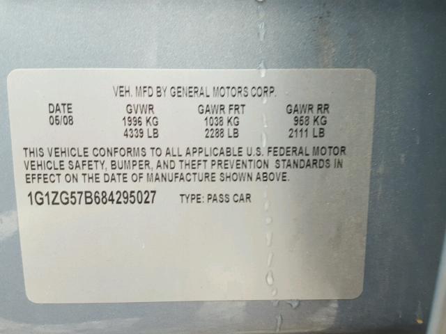 1G1ZG57B684295027 - 2008 CHEVROLET MALIBU LS Mavi foto 10