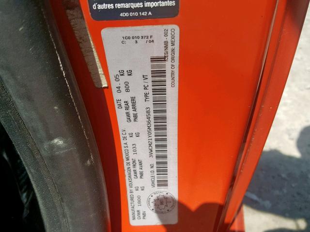 3VWCM21Y05M364583 - 2005 VOLKSWAGEN NEW BEETLE ნარინჯისფერი ფოტო 10