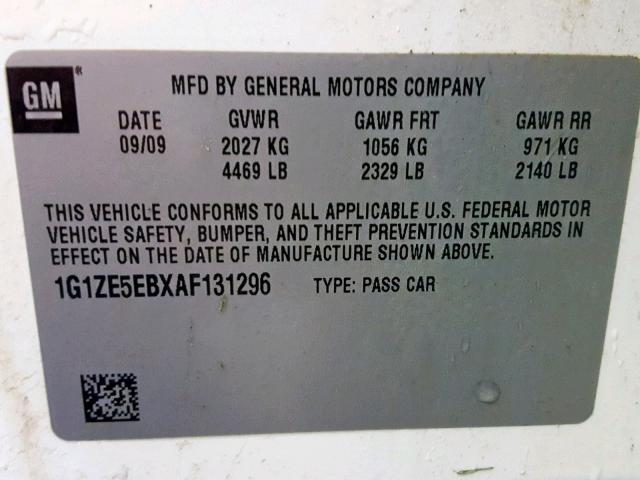 1G1ZE5EBXAF131296 - 2010 CHEVROLET MALIBU LTZ თეთრი ფოტო 10