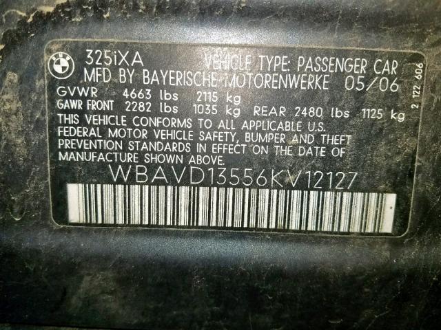 WBAVD13556KV12127 - 2006 BMW 325 XI GRAY photo 10