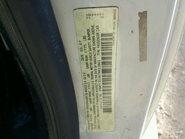 3VWFF31Y87M411861 - 2007 VOLKSWAGEN NEW BEETLE Weiß Foto 10