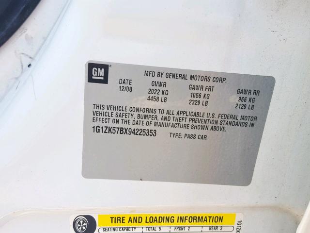 1G1ZK57BX94225353 - 2009 CHEVROLET MALIBU LTZ 白色 照片 10