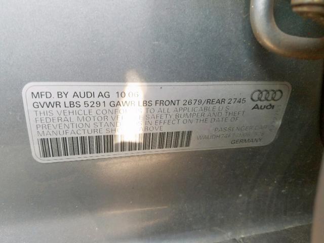 WAUDH74F77N067528 - 2007 AUDI A6 3.2 QUA GRAY photo 10