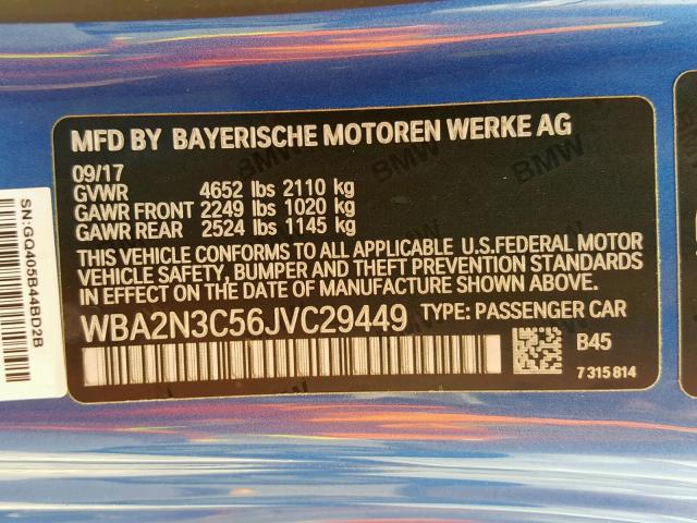 WBA2N3C56JVC29449 - 2018 BMW M240XI BLUE photo 10