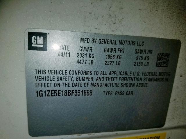 1G1ZE5E18BF351688 - 2011 CHEVROLET MALIBU LTZ თეთრი ფოტო 10