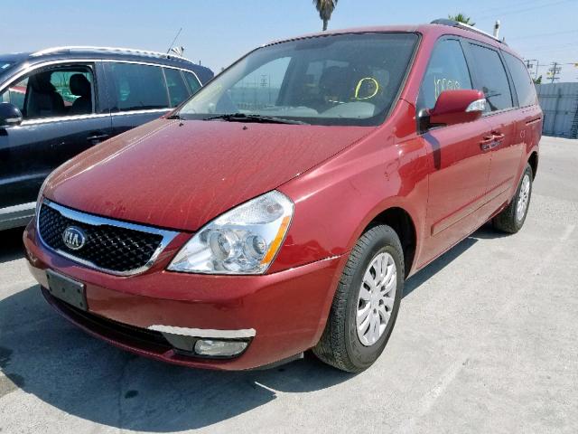 KNDMG4C74E6554644 - 2014 KIA SEDONA LX RED photo 2