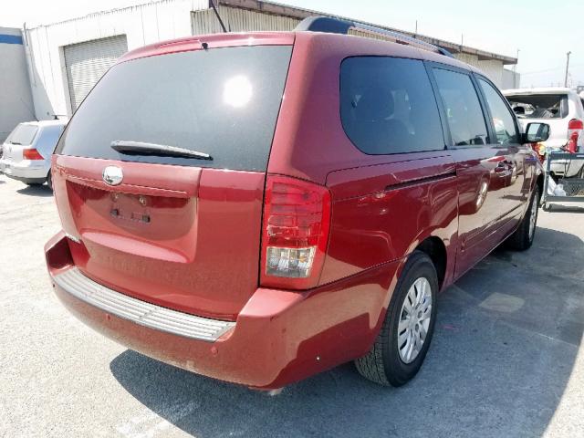 KNDMG4C74E6554644 - 2014 KIA SEDONA LX RED photo 4