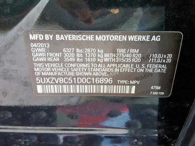 5UXZV8C51D0C16896 - 2013 BMW X5 XDRIVE5 BLACK photo 10