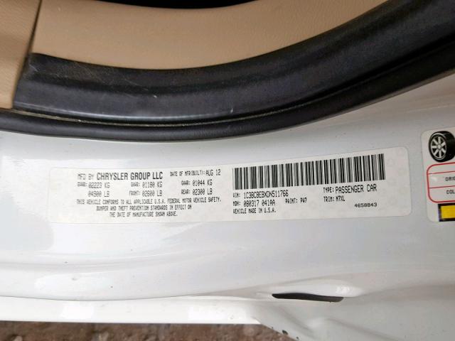 1C3BCBEBXDN511766 - 2013 CHRYSLER 200 TOURIN WHITE photo 10