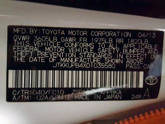 JTKKUPB4XD1035580 - 2013 TOYOTA SCION XD WHITE photo 10