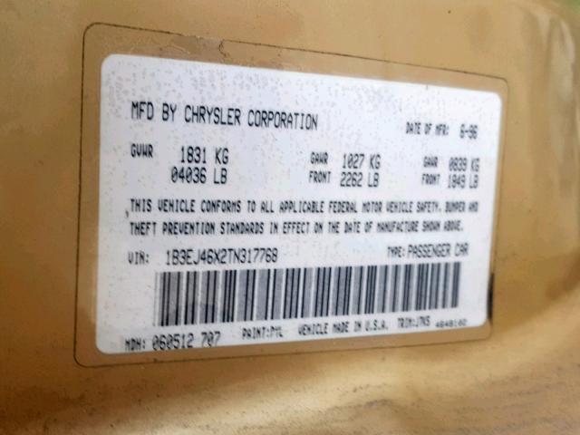 1B3EJ46X0YN256086 - 2000 DODGE STRATUS SE TAN photo 10