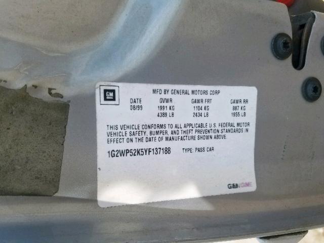 1G2WP52K5YF137188 - 2000 PONTIAC GRAND PRIX SILVER photo 10