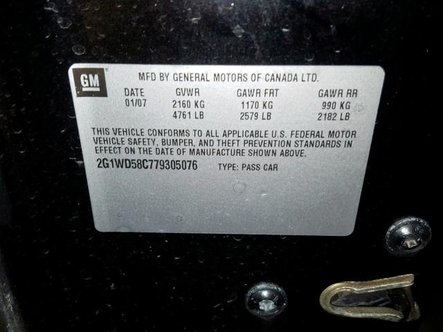 2G1WD58C779305076 - 2007 CHEVROLET IMPALA SUP შავი ფოტო 10